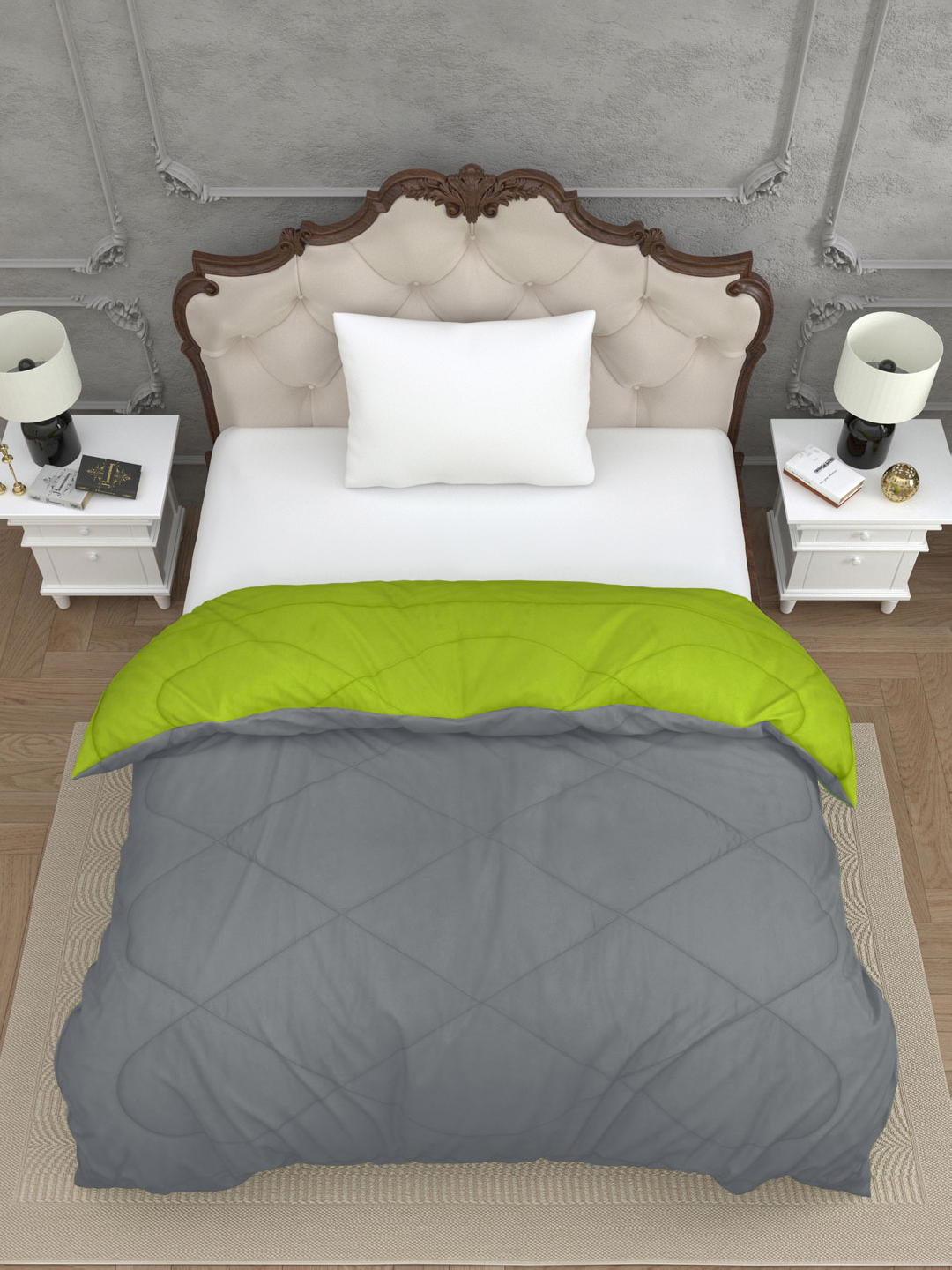 Lemon Green - Dark Grey  Single Bed Comforter