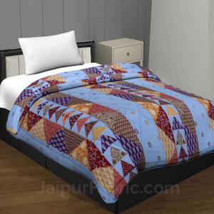 Blues Twill Cotton Single Bed With Colorful Patchwork Design Comforter