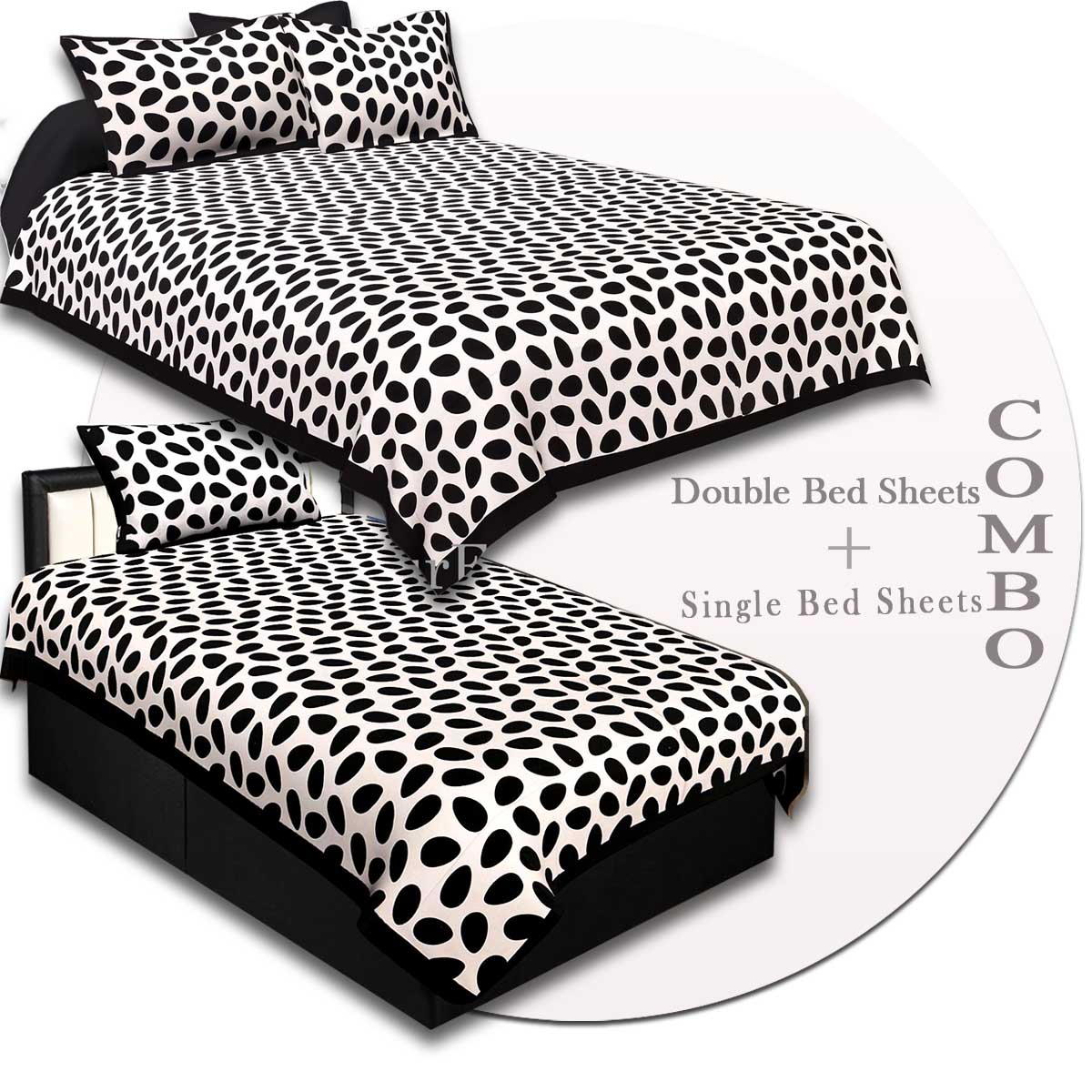 COMBO54- Set of 1 Double Bedsheet and  1 Single Bedsheet With  3 Pillow Cover