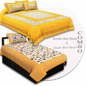 COMBO81- Set of 1 Double Bedsheet and  1 Single Bedsheet With  2+1 Pillow Cover