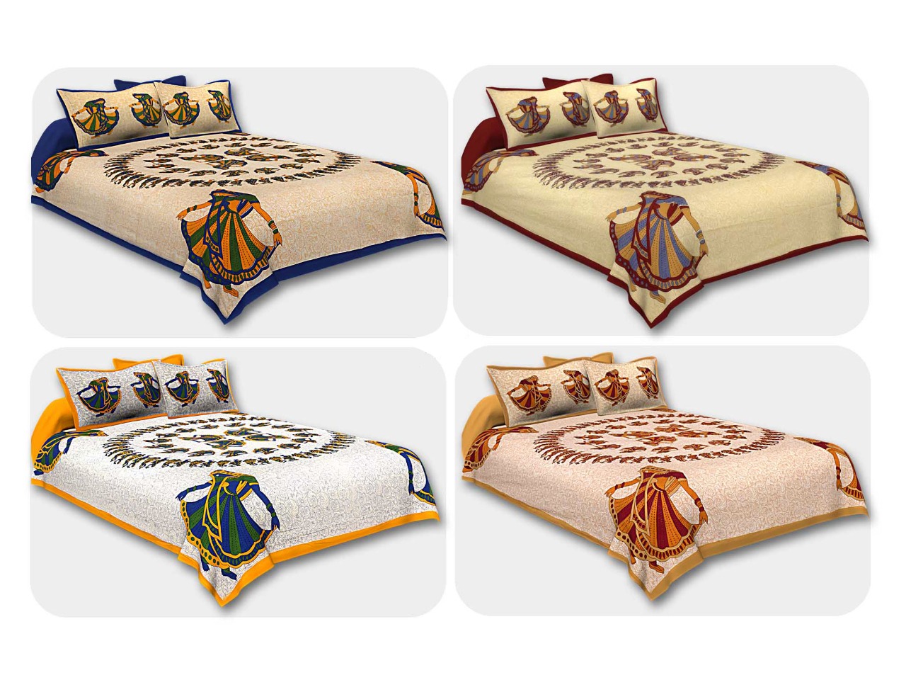COMBO108 Beautiful Multicolor 4 Bedsheet + 8 Pillow Cover