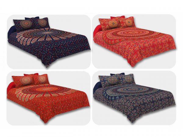 COMBO113 Beautiful Multicolor 4 Bedsheet + 8 Pillow Cover