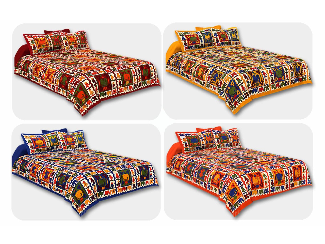 COMBO114 Beautiful Multicolor 4 Bedsheet + 8 Pillow Cover