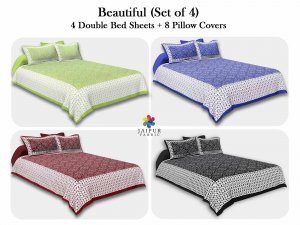 COMBO115 Beautiful Multicolor 4 Bedsheet + 8 Pillow Cover