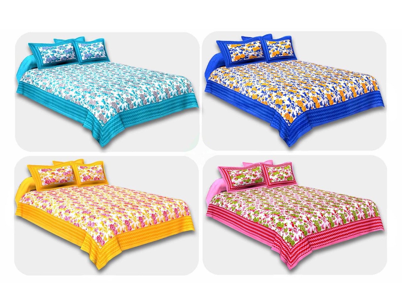COMBO116 Beautiful Multicolor 4 Bedsheet + 8 Pillow Cover