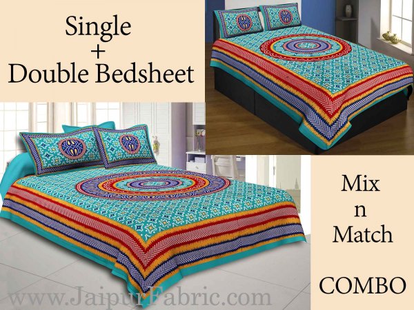 COMBO50- Set of 1 Double Bedsheet and  1 Single Bedsheet With  2+2 Pillow Cover
