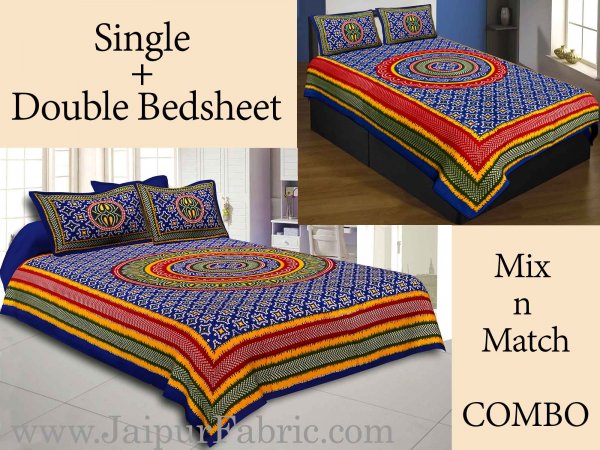 COMBO52- Set of 1 Double Bedsheet and  1 Single Bedsheet With  2+2 Pillow Cover