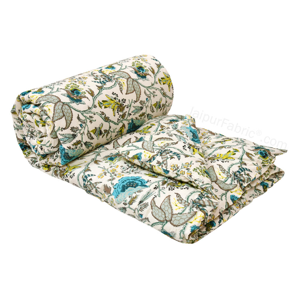 JaipurFabric® Anokhi Print Bluish Floral Bed in a Bag Set of 4