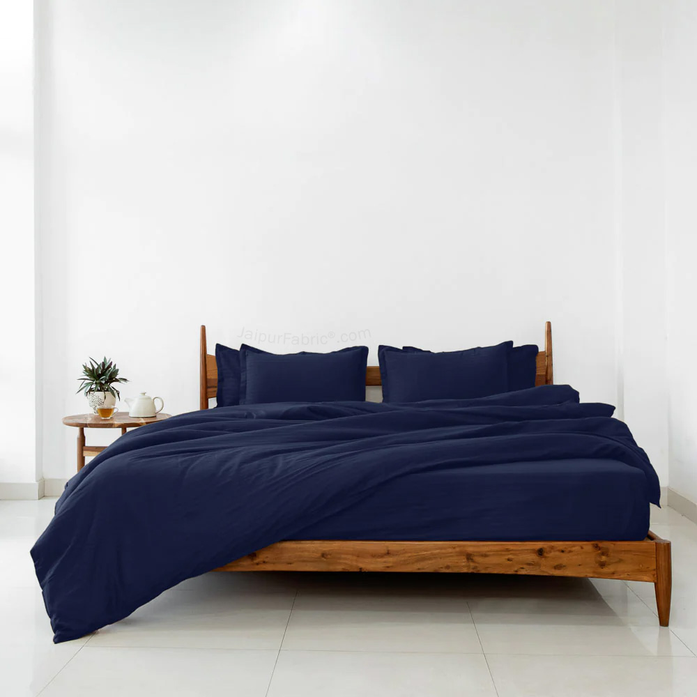 Navy BlueSatin Stripes Matching Bedsheet and Comforter SET of 4 Bed in a Bag