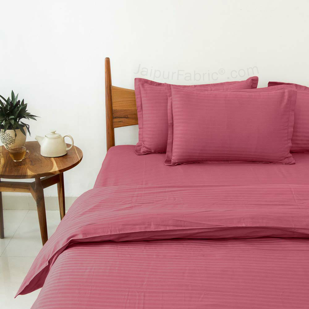Thulian PinkSatin Stripes Matching Bedsheet and Comforter SET of 4 Bed in a Bag
