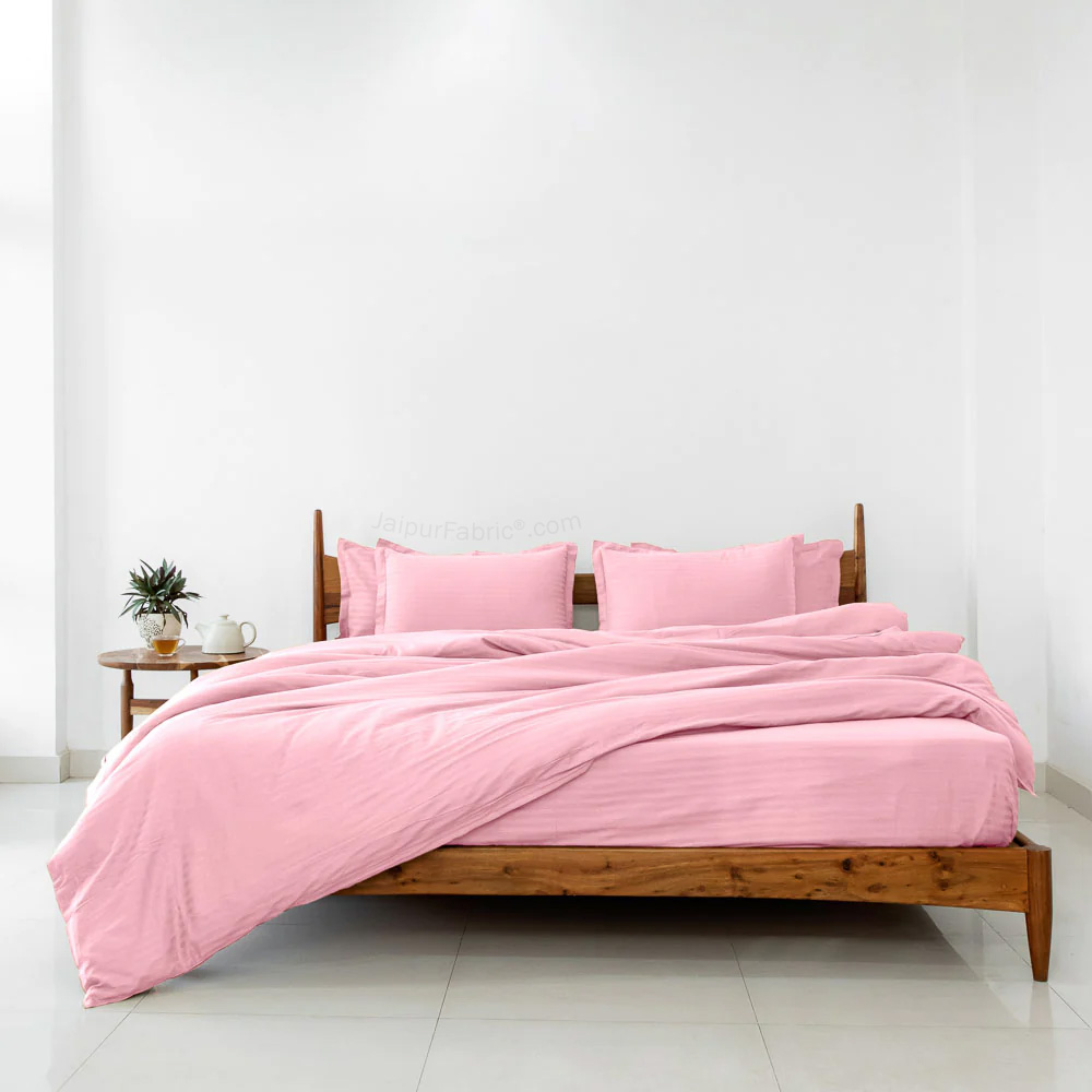 Light PinkSatin Stripes Matching Bedsheet and Comforter SET of 4 Bed in a Bag