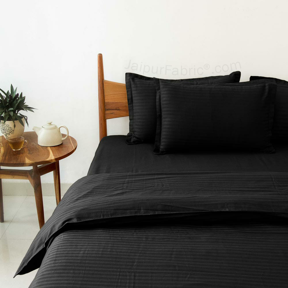 Awesome BlackSatin Stripes Matching Bedsheet and Comforter SET of 4 Bed in a Bag