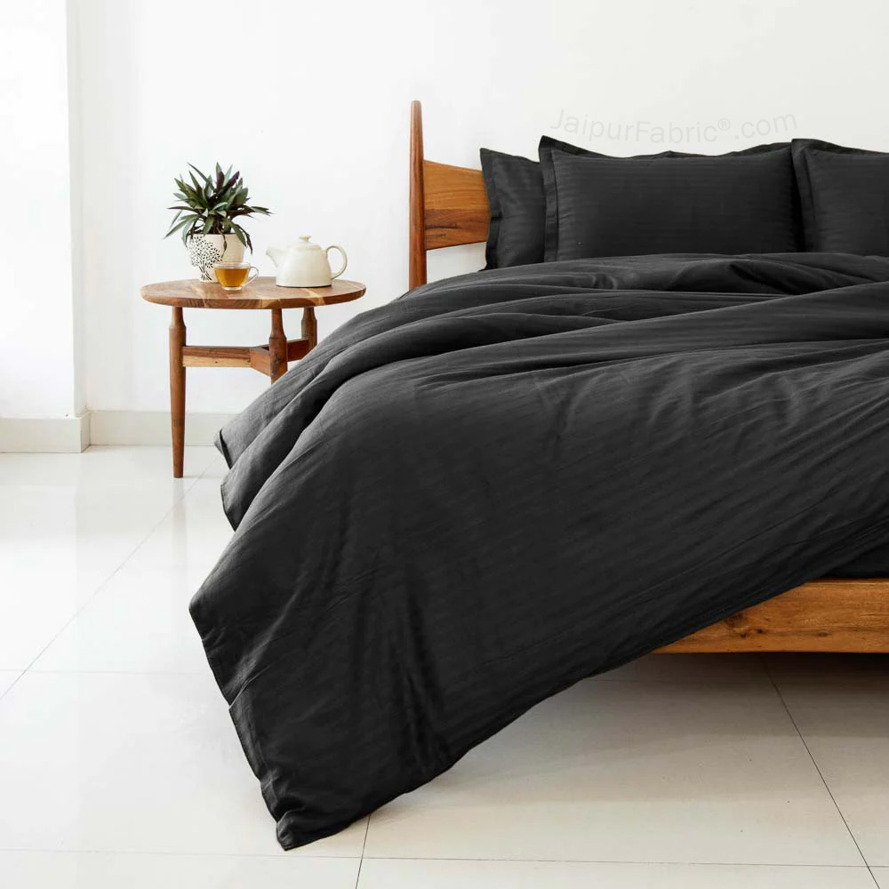 Awesome BlackSatin Stripes Matching Bedsheet and Comforter SET of 4 Bed in a Bag