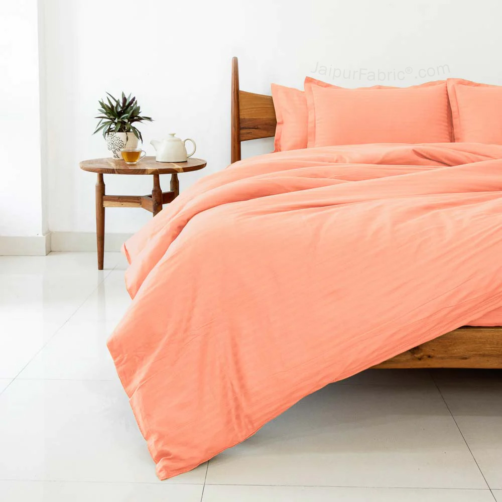 Awesome Light Peach Satin Stripes Matching Bedsheet and Comforter SET of 4 Bed in a Bag