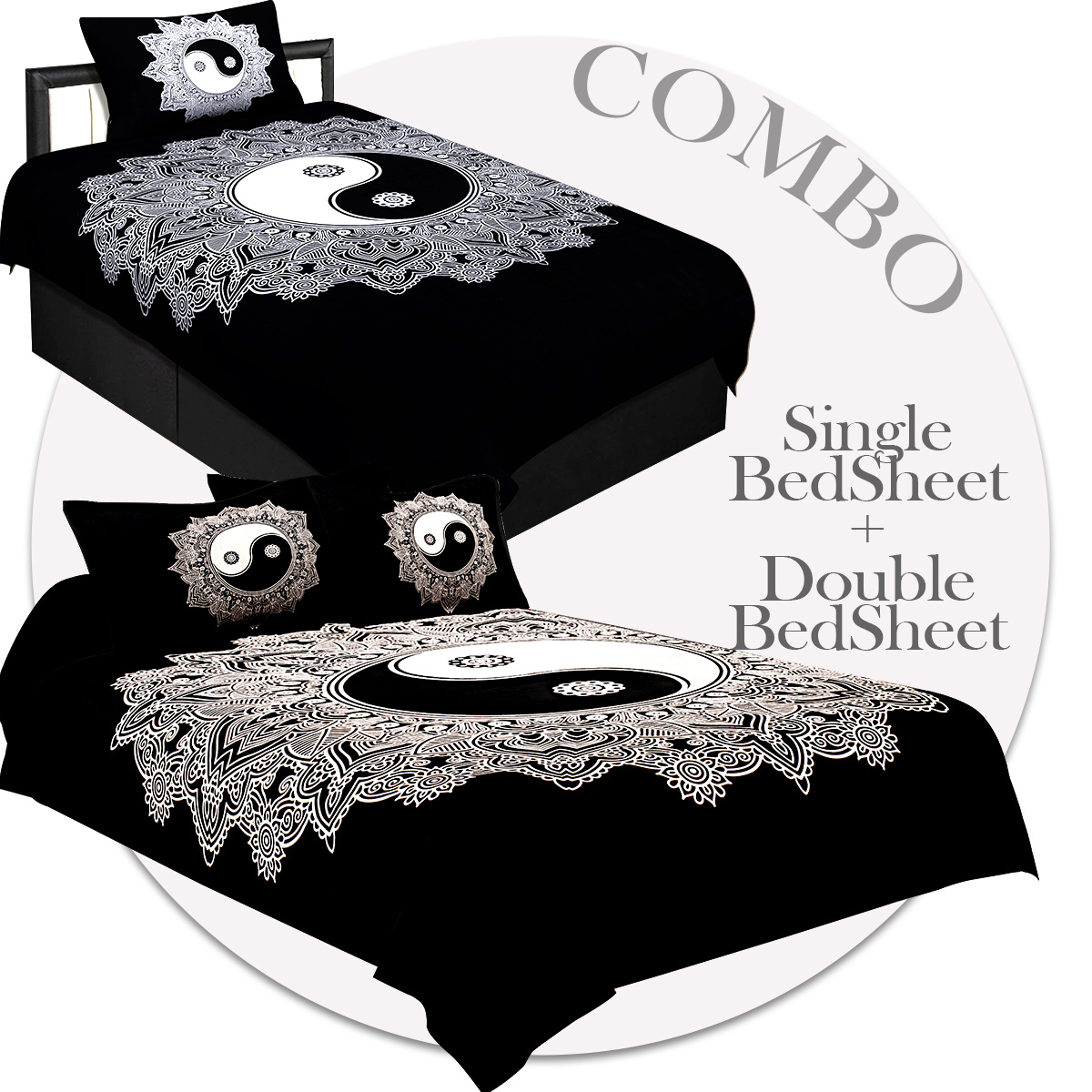 COMBO38- Set of 1 Double Bedsheet and  1 Single Bedsheet With  3 Pillow Cover