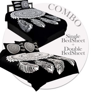 COMBO39- Set of 1 Double Bedsheet and  1 Single Bedsheet With  3 Pillow Cover