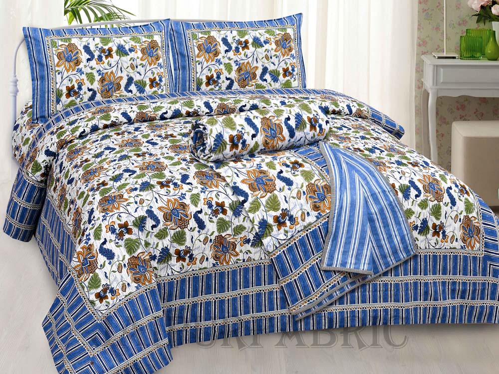 AC Room Aquatic Blue Lily  Pattern 210 GSM Pure Cotton Summer Blanket