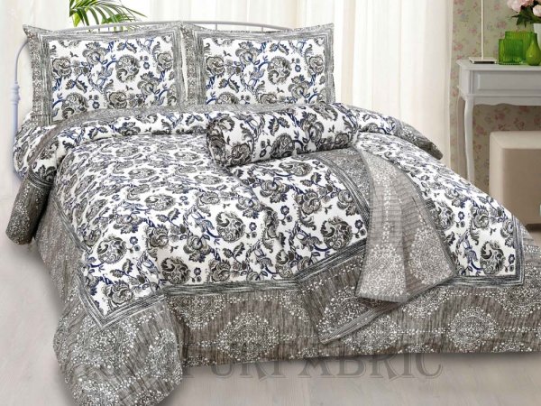Bed in a Bag Grey Vector Floral 1 Dohar + 1 Double BedSheet + 2 Pillow Covers