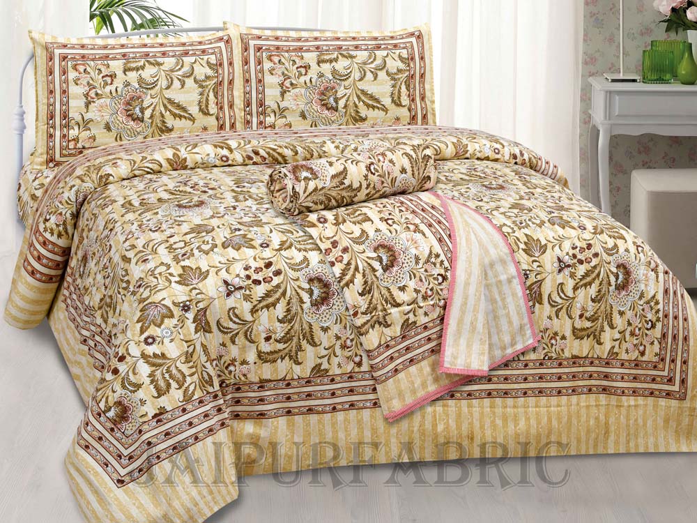 AC Room Dohar  Porcelain Yellow Paisley Pattern 210 GSM Pure Cotton Summer Blanket