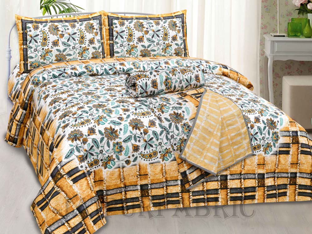 AC Room Dohar Hop Trefoil Yellow Brick Pattern 210 GSM Pure Cotton Summer Blanket