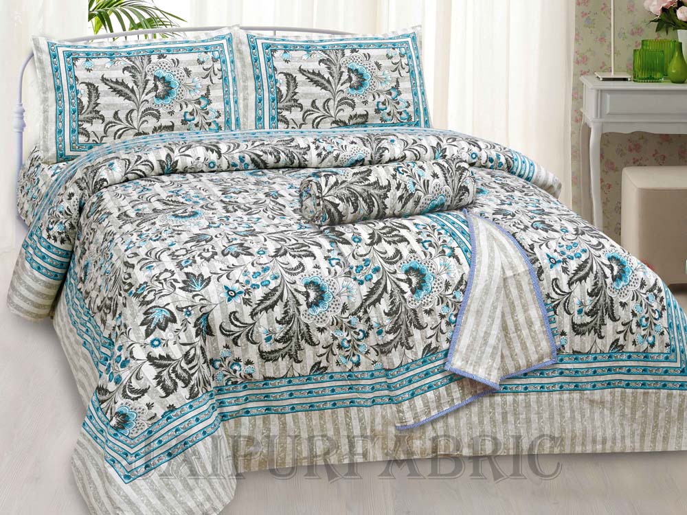 Bed in a Bag Porcelain Blue Paisley 1 Dohar + 1 Double BedSheet + 2 Pillow Covers