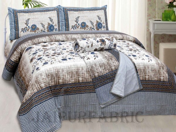 Bed in a Bag Damask Blue Rose 1 Dohar + 1 Double BedSheet + 2 Pillow Covers