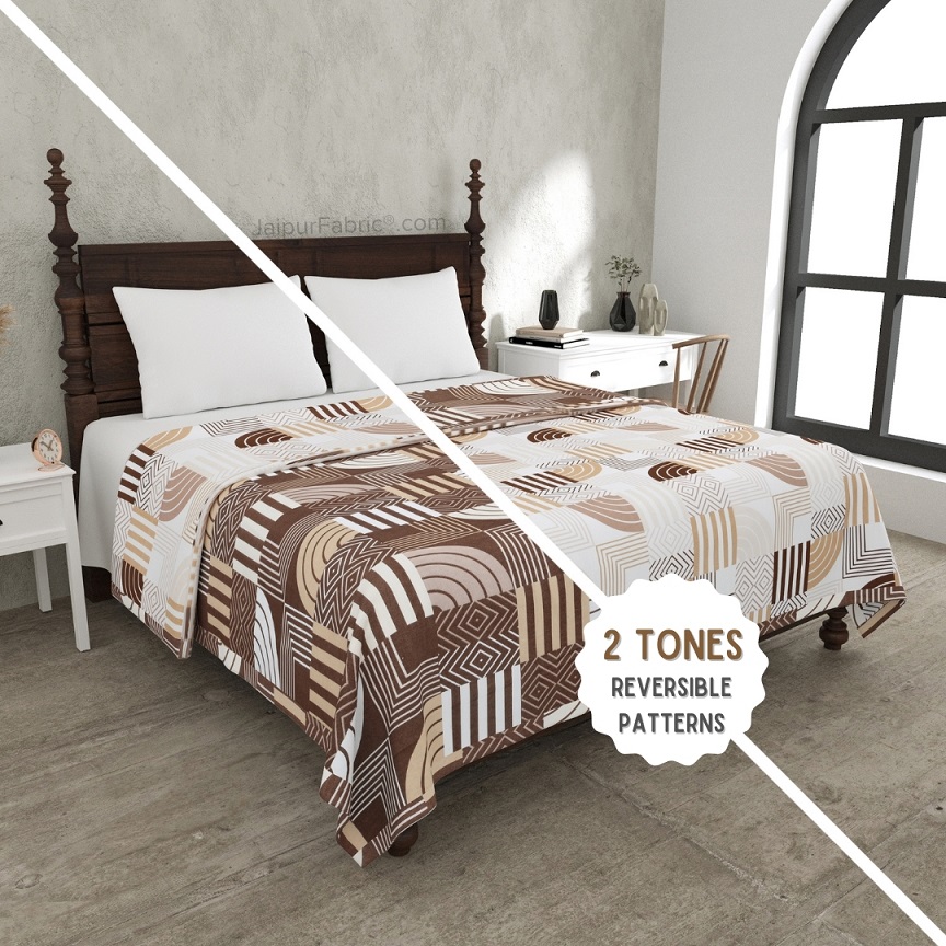 Geometric Maze Brown and Off White Dohar and Bedsheet Combo