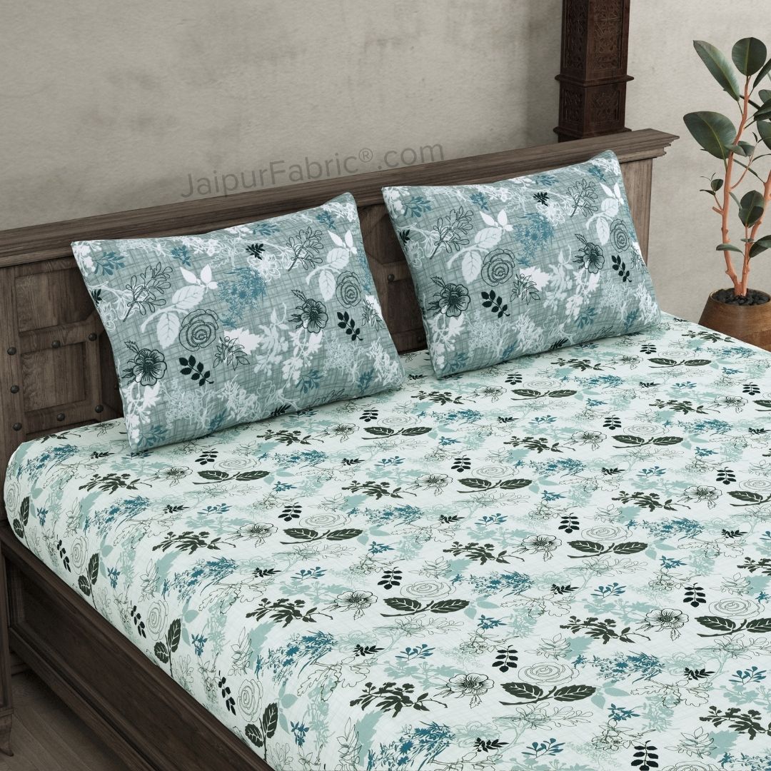 The Finest Pick Rose Pattern Seafoam Green Dohar and Bedsheet Combo