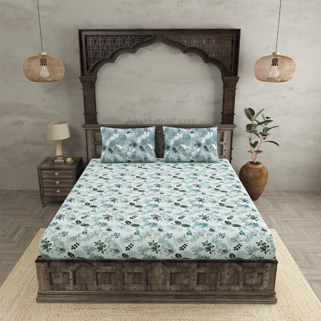 The Finest Pick Rose Pattern Seafoam Green Dohar and Bedsheet Combo