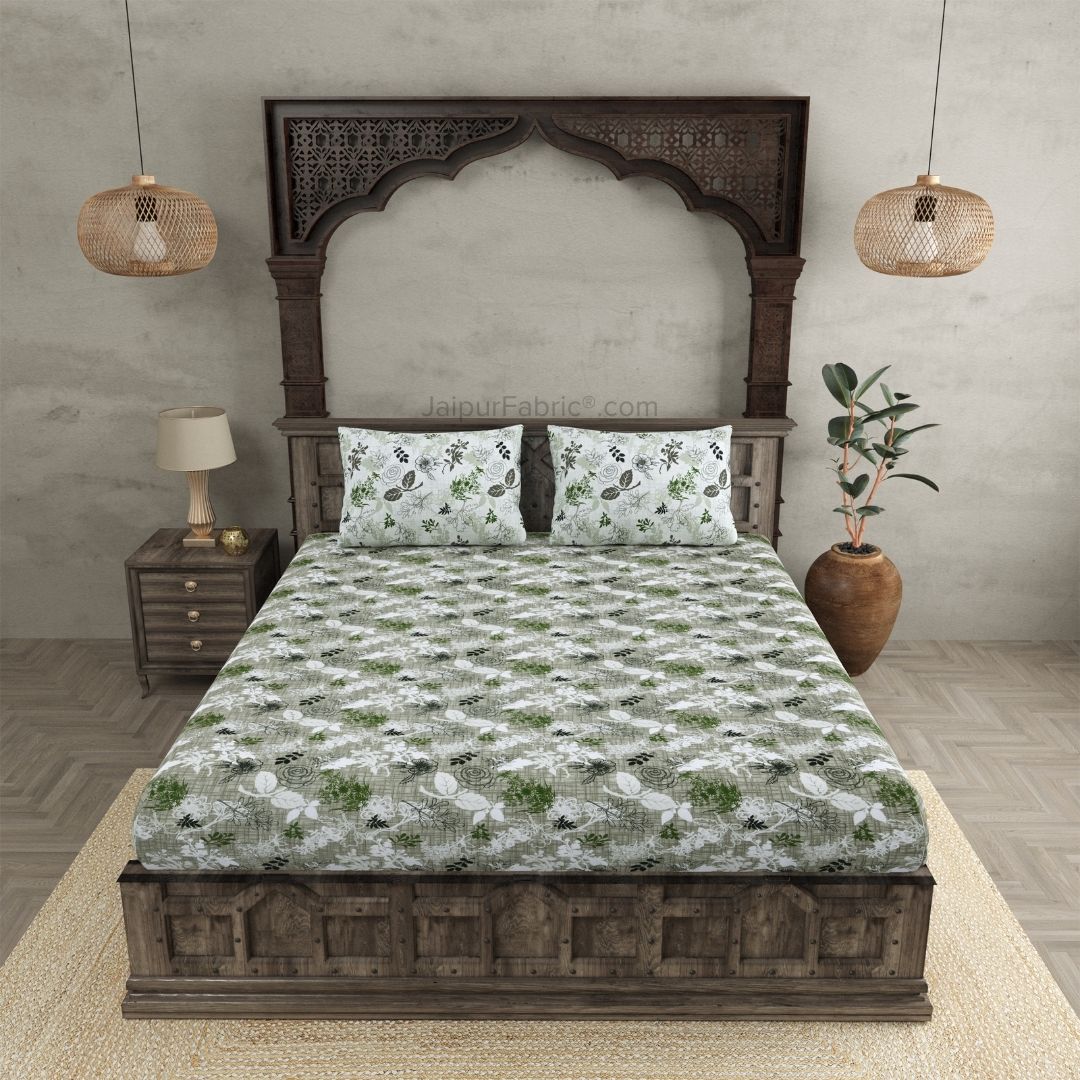 The Finest Pick Rose Pattern Green Dohar and Bedsheet Combo