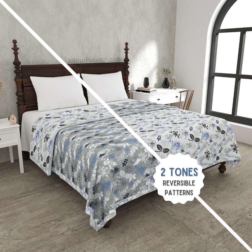 The Finest Pick Rose Pattern Grey Dohar and Bedsheet Combo