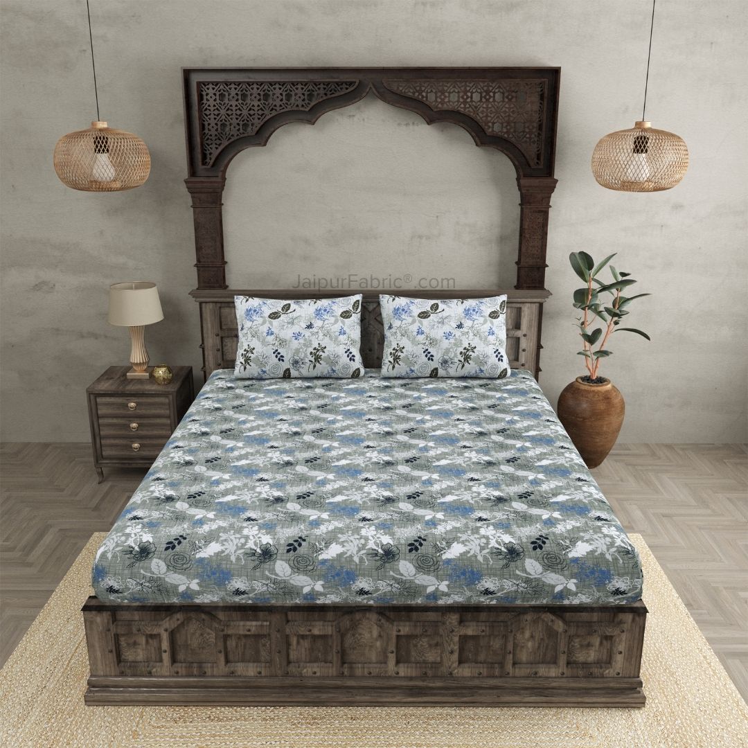 The Finest Pick Rose Pattern Grey Dohar and Bedsheet Combo