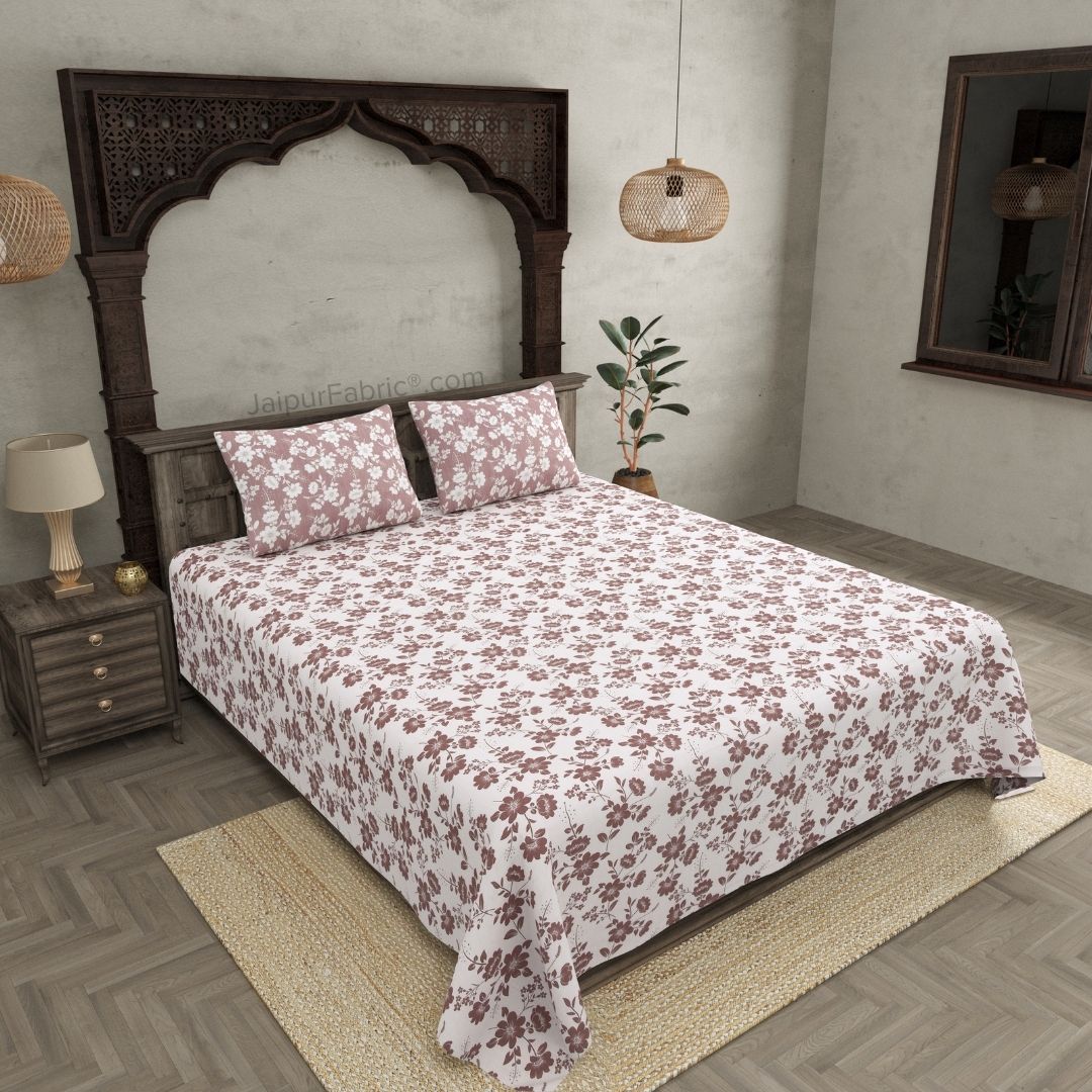 Summer Revival Pink and Off White Dohar and Bedsheet Combo