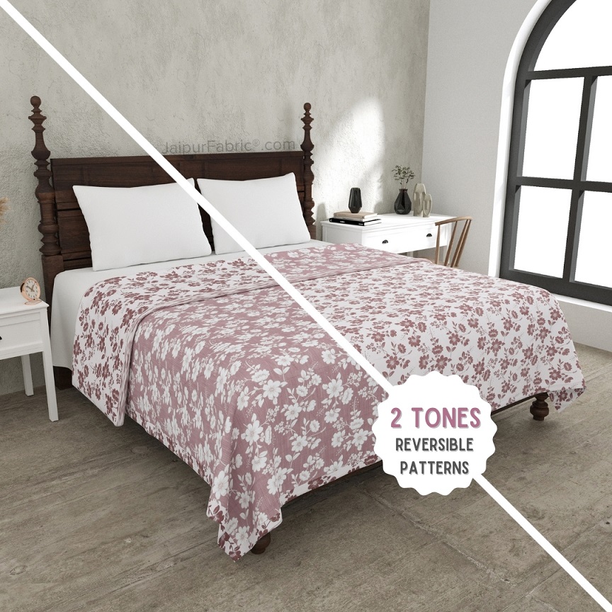 Summer Revival Pink and Off White Dohar and Bedsheet Combo