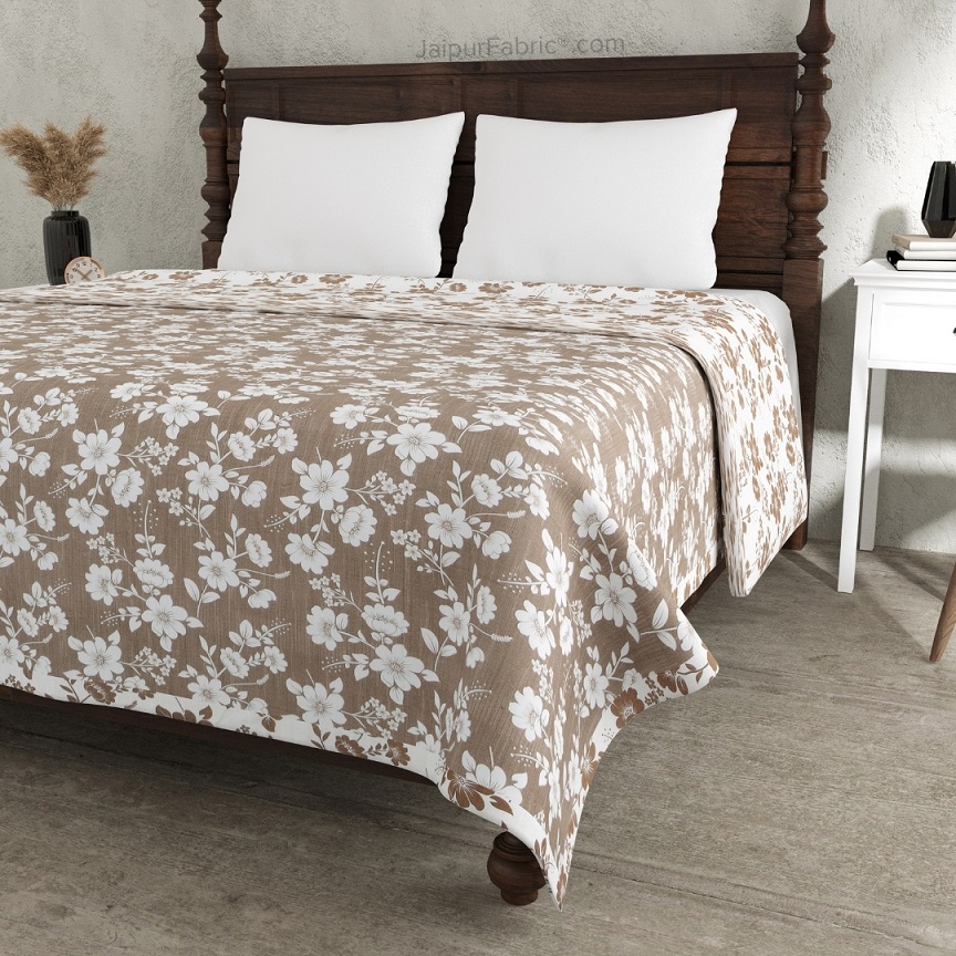 Summer Revival Brown and Off White Dohar and Bedsheet Combo