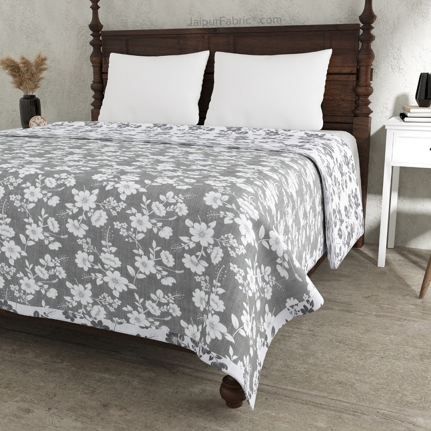 Summer Revival Grey and Off White Dohar and Bedsheet Combo