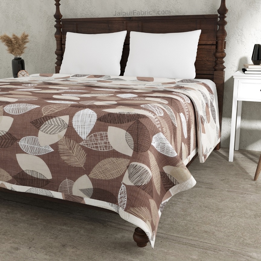 Autumn Fall Brown and Off White Dohar and Bedsheet Combo