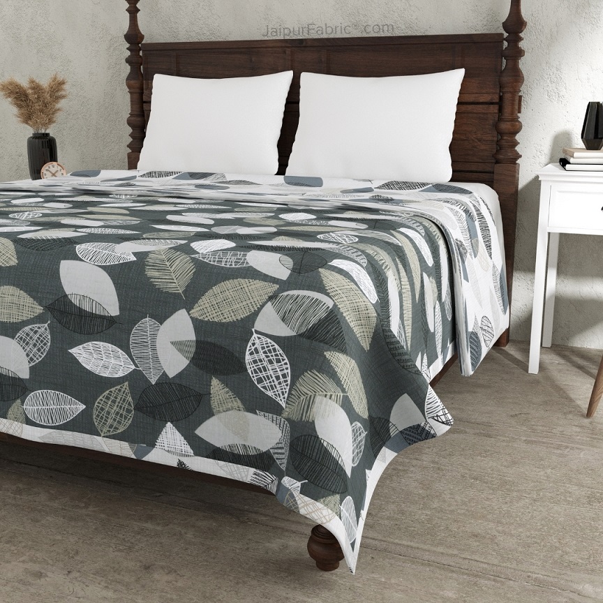 Autumn Fall Grey and Off White Dohar and Bedsheet Combo
