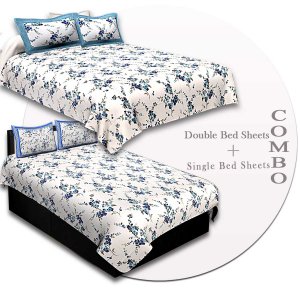 COMBO88- Set of 1 Double Bedsheet and  1 Single Bedsheet With  2+2 Pillow Cover