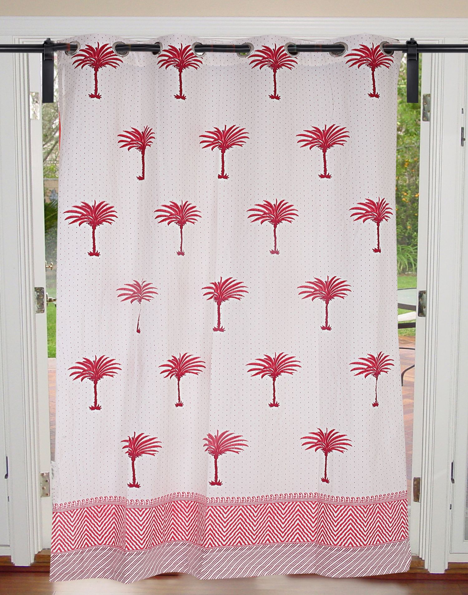 Sweet Pink Palm Polka Cotton Grommet Curtain