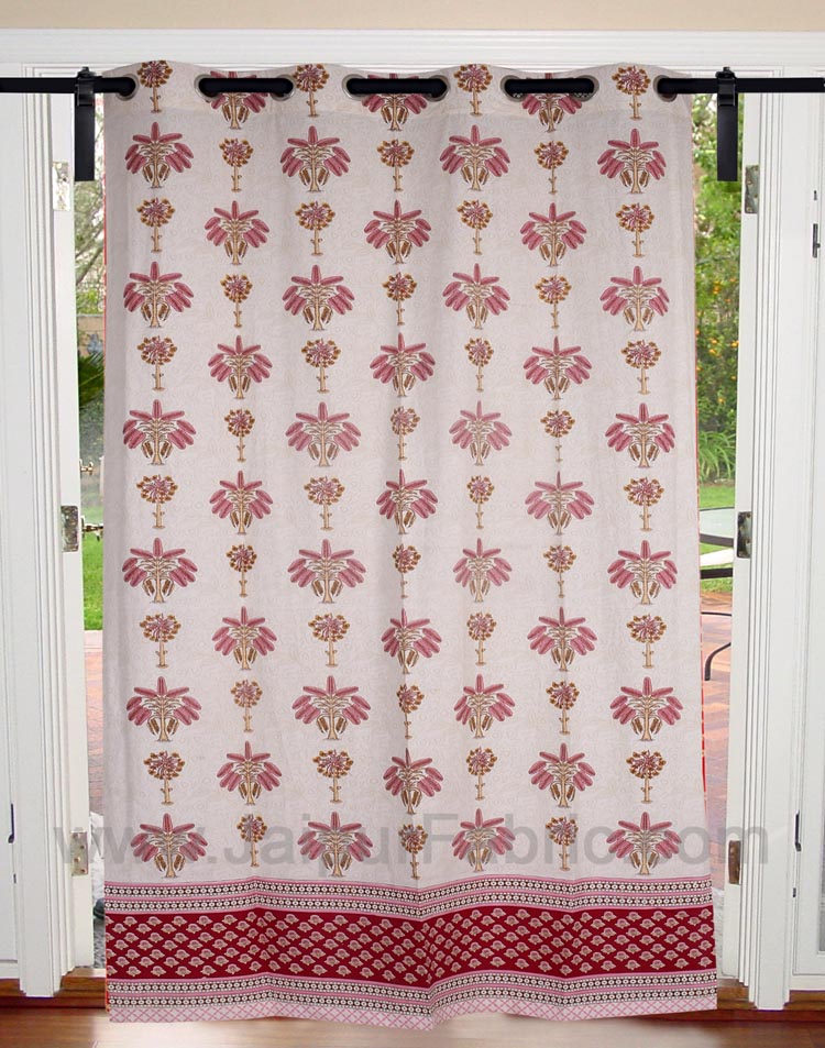 Baby Pink Tree Print Cotton Grommet Curtain