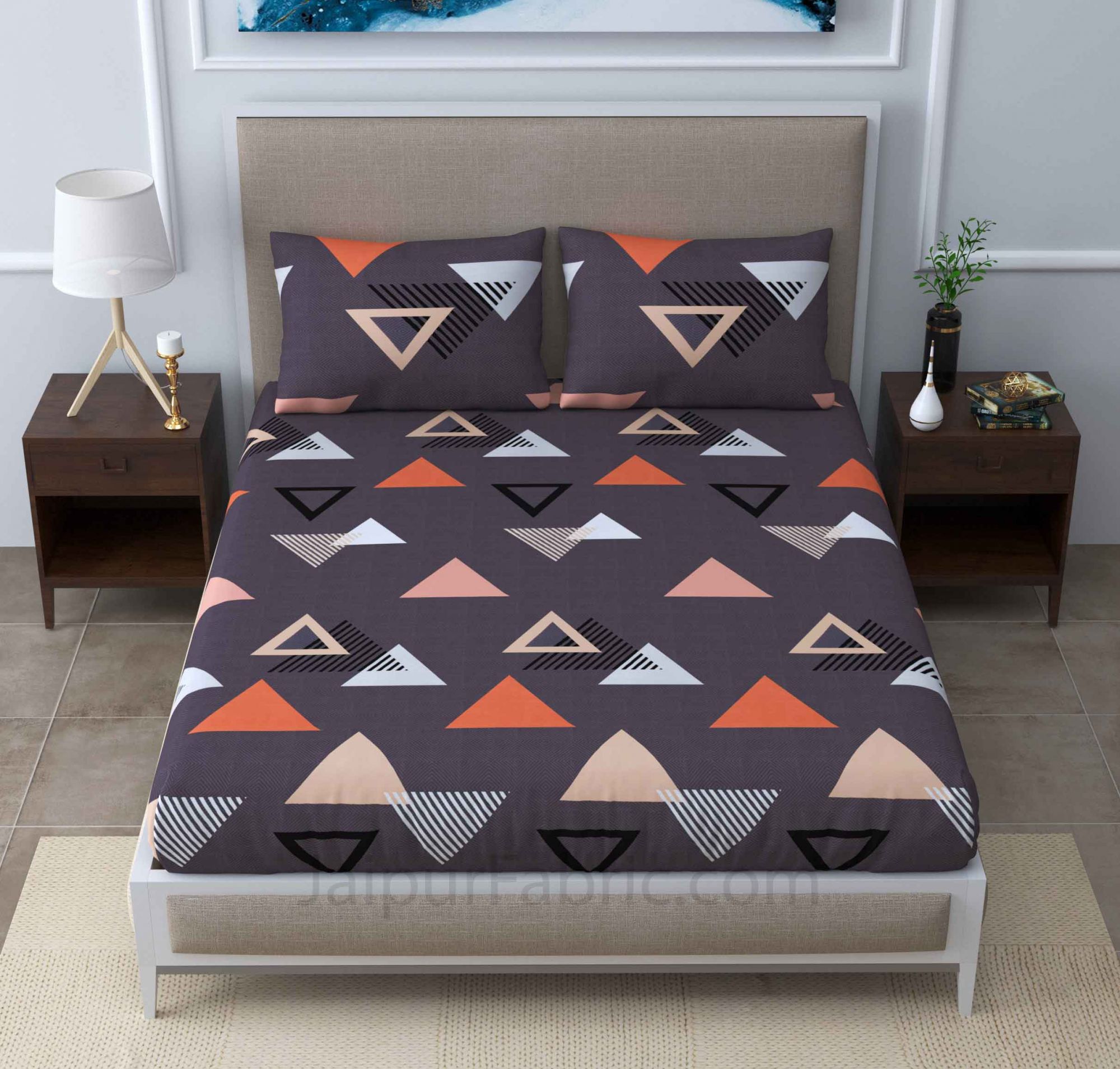 Dark Grey Triangle Super Soft Double Bedsheet