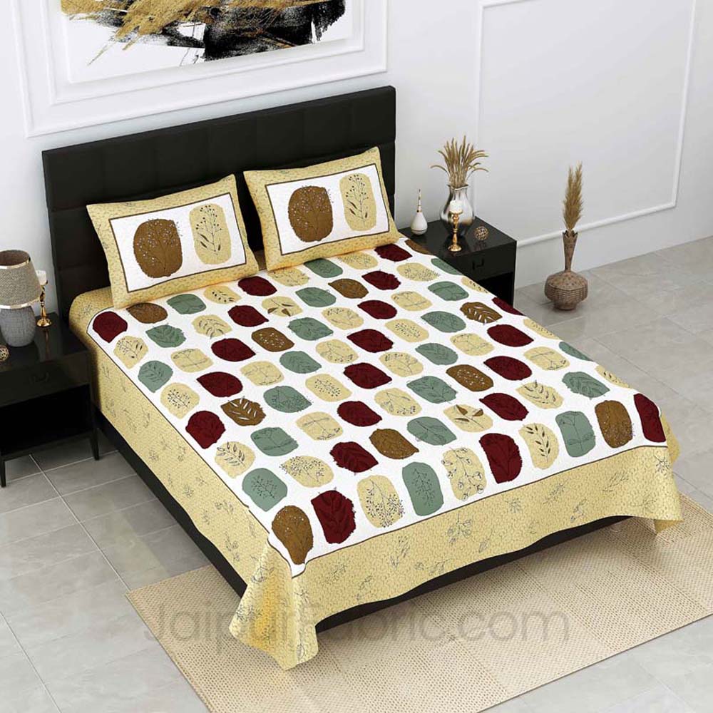 Fossil Tree Print Yellow Double Bedsheet