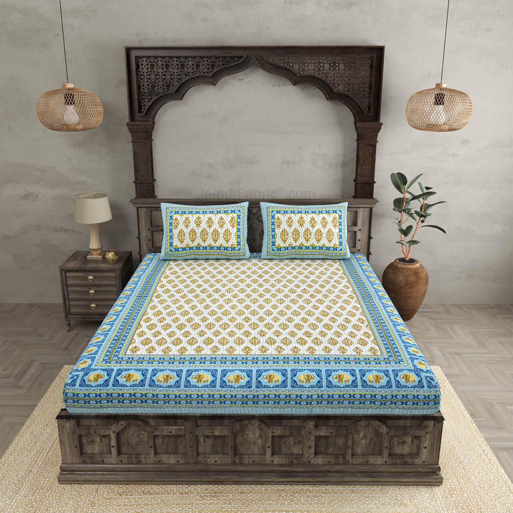 Welcom Tyohaar Blue Double Bedsheet