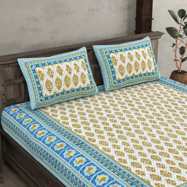 Welcom Tyohaar Blue Double Bedsheet
