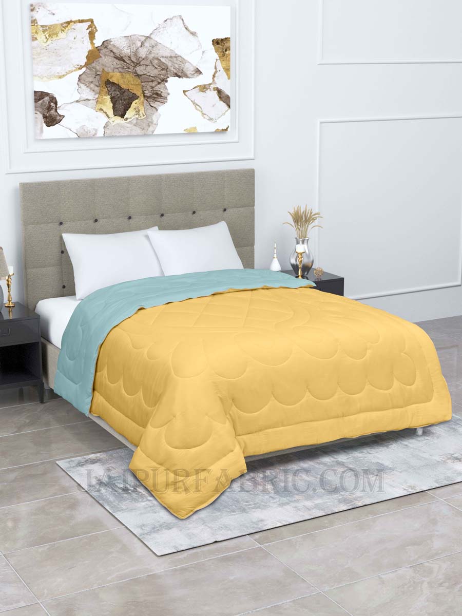 Ultra Soft Fluffy Reversible Yellow Blue Dual Tone Pure Cotton Cover Premium Micro Fibre Filling Double Bed Comforter