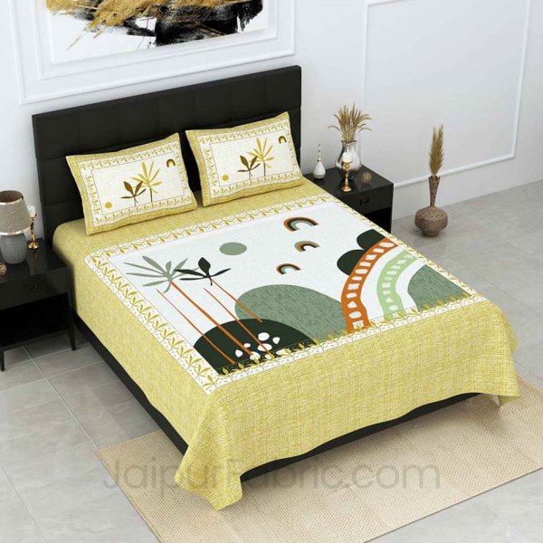 Bright Start  Yellow Green Pure Cotton Double Bedsheet