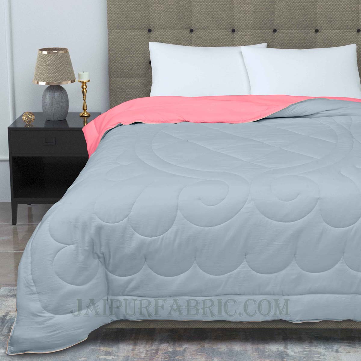 Ultra Soft Fluffy Reversible Grey Pink Dual Tone Pure Cotton Cover Premium Micro Fibre Filling Double Bed Comforter