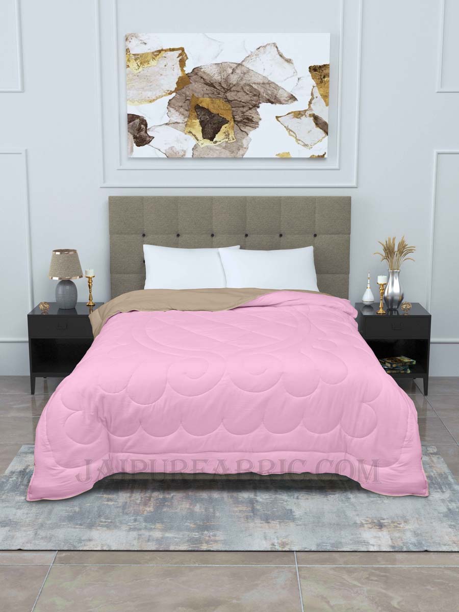 Ultra Soft Fluffy Reversible Pink Brown Dual Tone Pure Cotton Cover Premium Micro Fibre Filling Double Bed Comforter