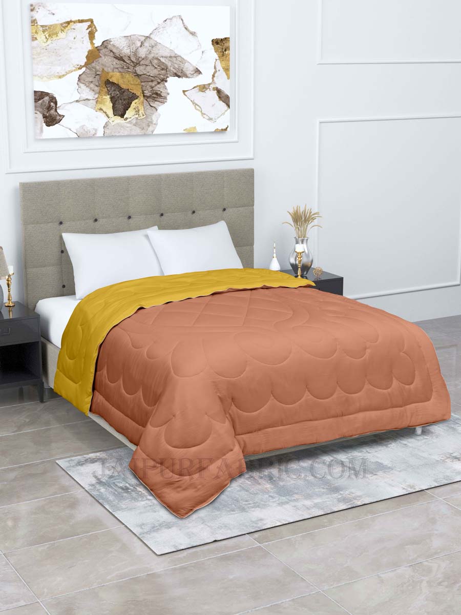 Ultra Soft Fluffy Reversible Brown Yellow Dual Tone Pure Cotton Cover Premium Micro Fibre Filling Double Bed Comforter